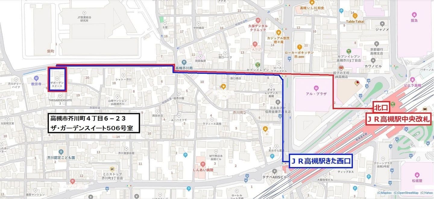 ＪＲ高槻駅からスタジオまでの地図
